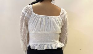 White Swiss Dot Tie-Front Blouse