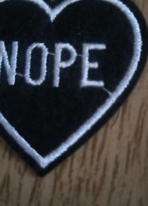 Iron On Applique/Patch- Nope, Black Hear