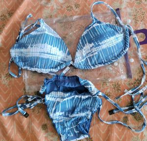Blue &amp; White Bikini Set