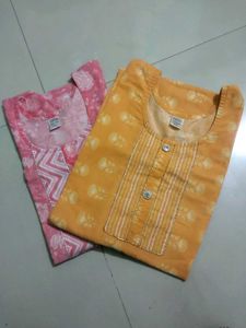 Pink / yellow Floral Print Kurta
