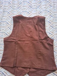 Linen Waistcoat In Brown Colour