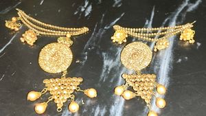 Golden Traditional Earrings with Pearl Drops