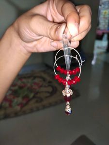 Red Beaded Hoop Earrings