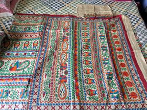Madhubani Hand Painted Ghicha Tussar Sari