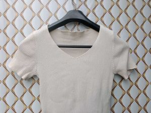 New With Tag Korean Knit Body Fit Beige Top