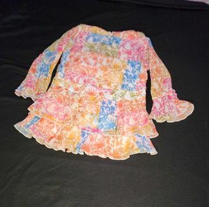 Cute Colorful top with white stretchable pant