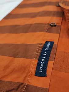 Blue Saint Orange Striped Casual Shirt