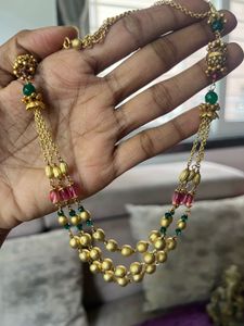 Elegant Layered Gold Tone Beaded Chain Set