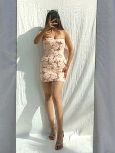 Pink Floral Bodycon Mini 3D Dress