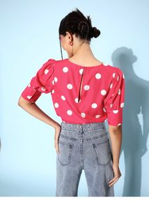 dressberry women pretty pink polka dotted top
