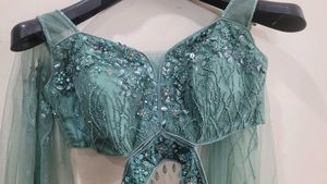 Designer Handwork Sequin Green Crop Top Palazzo