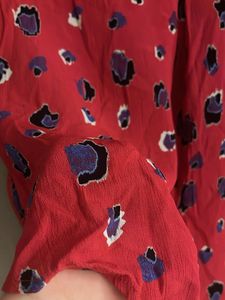 Red Pink Printed V Neck Top