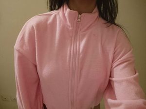 TOKYO TALKIES Pink Cropped Zip-Up Jacket