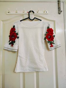 White Floral Embroidered Top