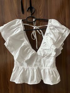 Casual Layered Solid Women white top