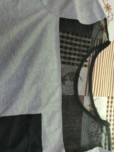 Grey With Black Net Dress