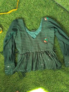 Dark Green Ethnic Plazo Sequins Stylish Top Dress