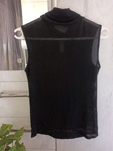 Black Sleeveless Mesh Top - Size S