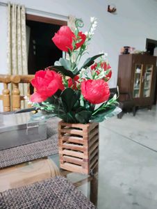 New Wooden Pot With Artificial Flowers