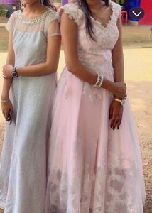 Elegant Pink Lace Evening Gown