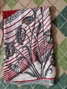 Embroidered Red &amp; white ethnic Saree🤍