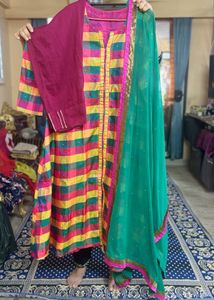 A-line Party Wear  Kurta Set With Zari Weaves