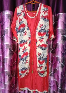 Womens Printed Floral Kurti (Red)