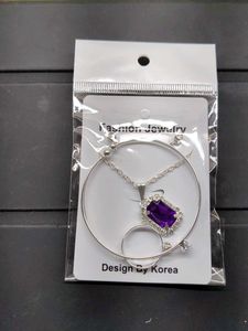 Silver Colorful Gem Pendent, Bracelet &amp; Ring Set