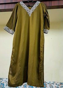 Olive Green Embroidered Kurta