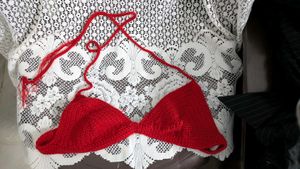 Red crochet bikini