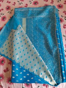 Blue Paisley Silk Saree With Blouse.