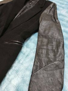 Imported Black Coat Jacket Breasted Faux Leather