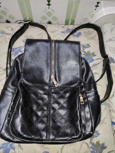 Black Quilted Leather Imported Backpack