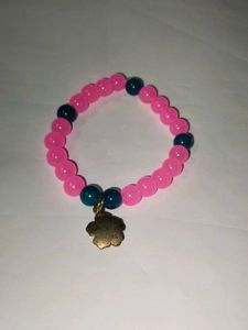 Pink Flower Charm Glass Beads Bracelet