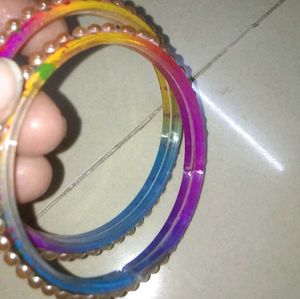 Two Multicolored pearl Studded Glass Bangles