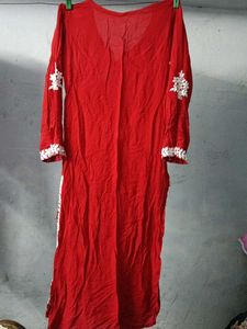 Red Embroidered Kurti Top