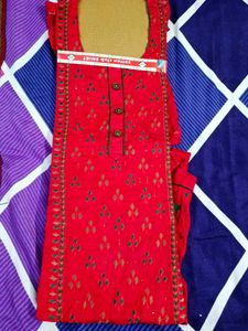 Readymade Red Printed Kurta Set
