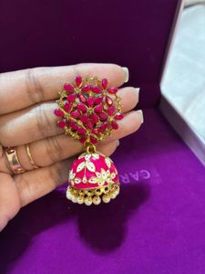 Red Floral Jhumka Earrings