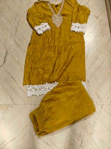 kurta and pant with lace wor