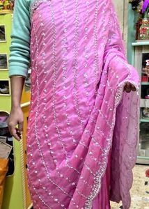 Elegant Pink Embellished Saree