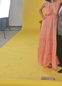 Orange Gingham Halter Dress
