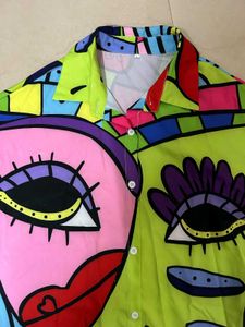 Abstract Face Print Button-Down Shirt