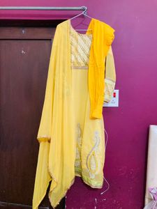 Yellow Embroidered Anarkali Suit Set