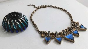 Combo-Bird&#39;s Nest Hair Clip &amp; Embellished Necklace
