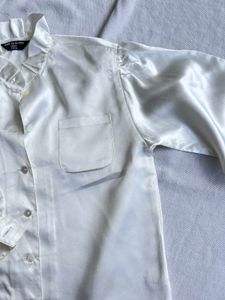 Satin White Shirt With Ruffles