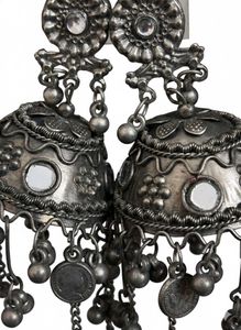 Oxidized dark Silver Jhumka with Mirror Work