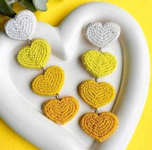 Yellow Heart Beaded  Earrings🍋