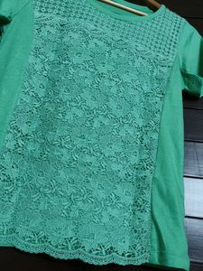 Olivia Lauren Women Green Shiny Lace Casual Top