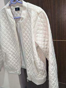 Ivory Quilted Bomber Jacket
