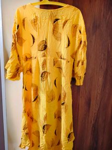 Yellow Leaf Print Midi Dress